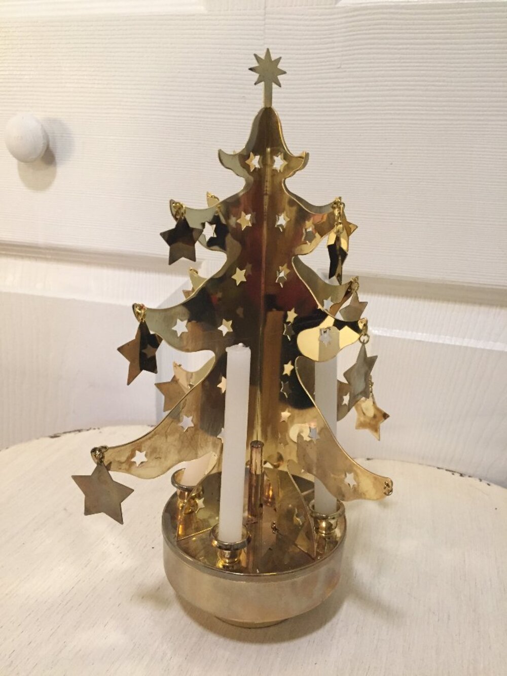 Gold Tone Musical Revolving Tree Plays “Silent Night” with Candles  Tree spin